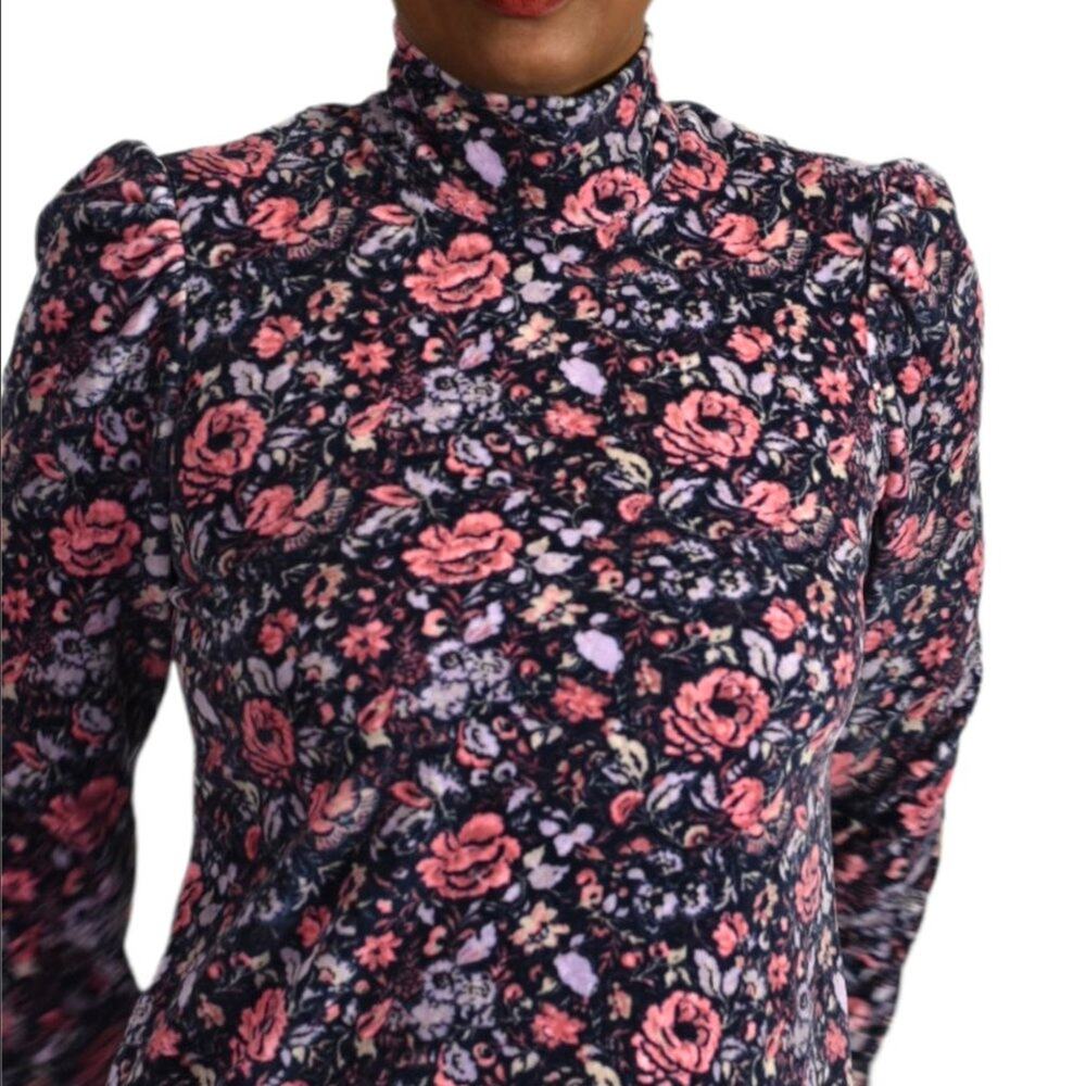 Rebecca Taylor La Vie Dress Purple Floral Puff Sleeve Drop Waist Mini Size XS - Picture 4 of 16